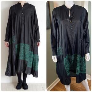 New NWT Injiri India Black Silk Dress Handmade Stitched Hand Embroidered Medium